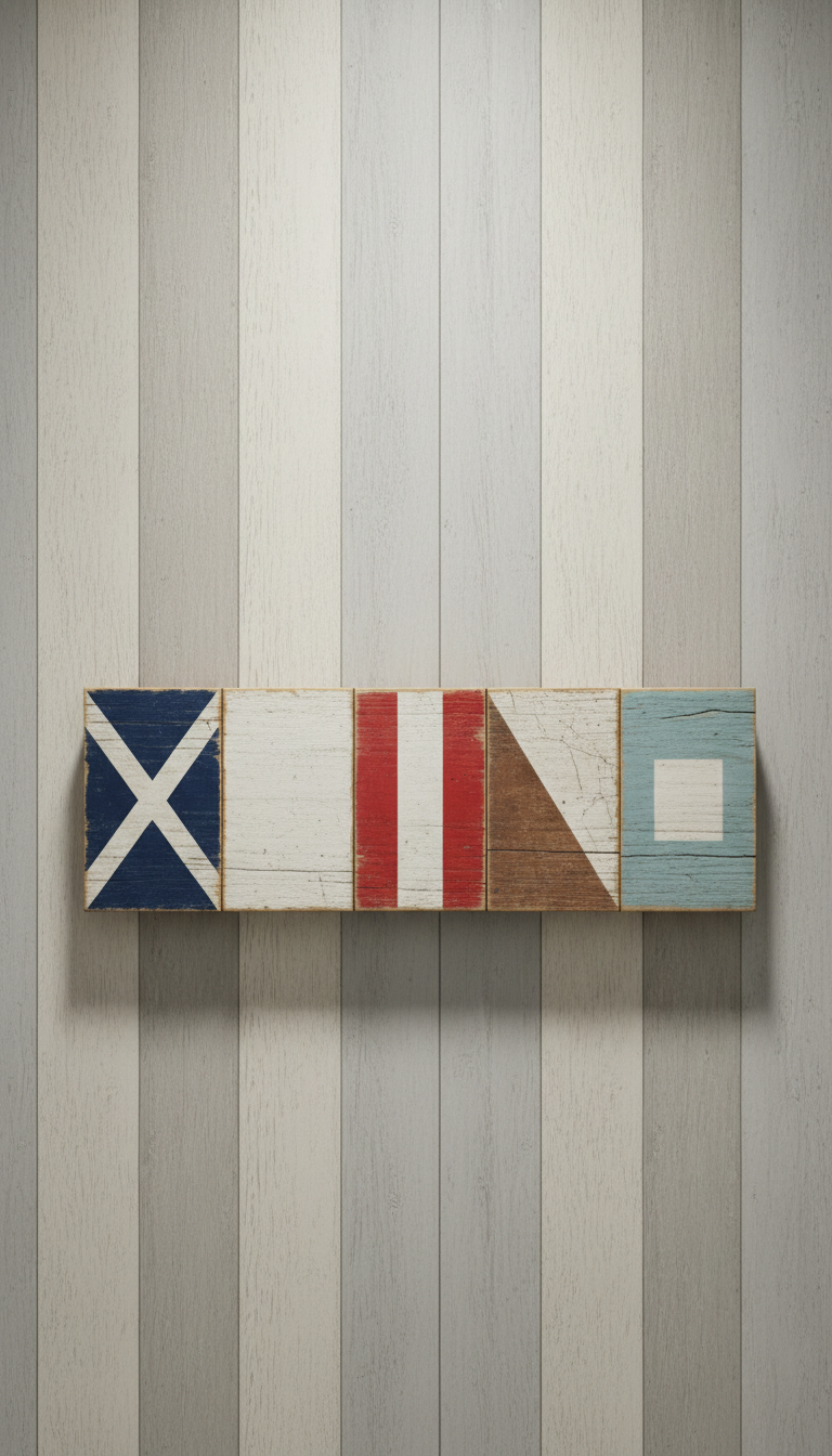 Weathered wood maritime signal flag plaque