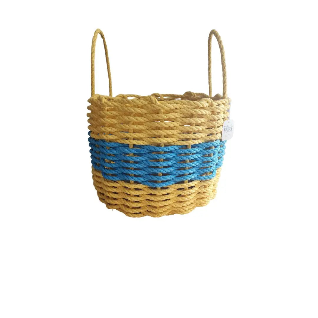 Authentic Maine Lobster Rope Storage Basket, Yellow and Light Blue