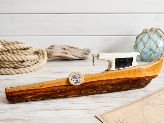 Live edge carved Natural Oak 24" Maine Lobster Boat