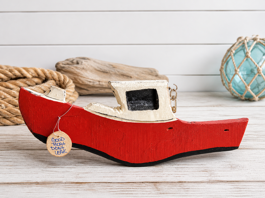 Live edge carved Red 21.5" Maine Lobster Boat