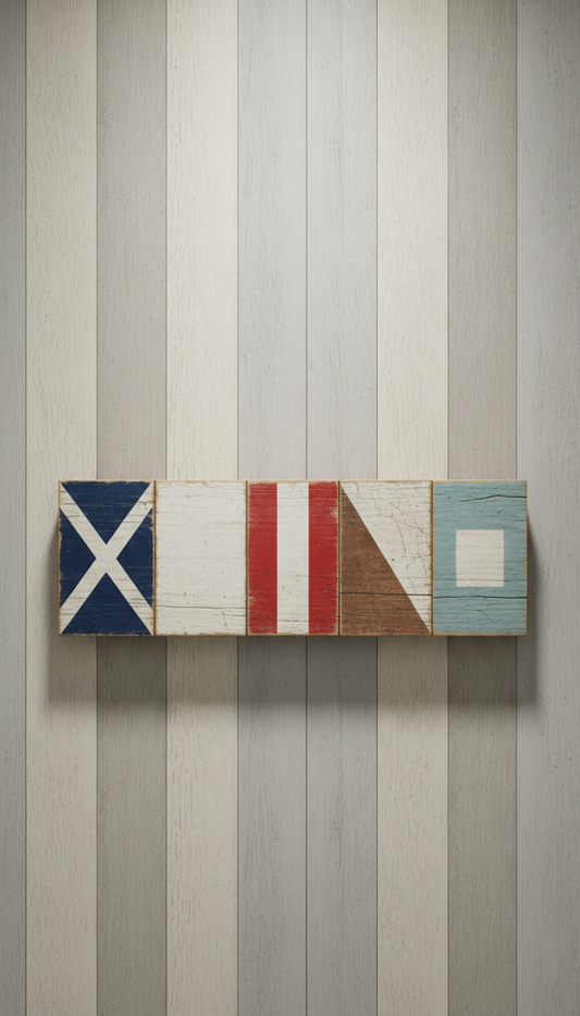 Weathered wood maritime signal flag plaque