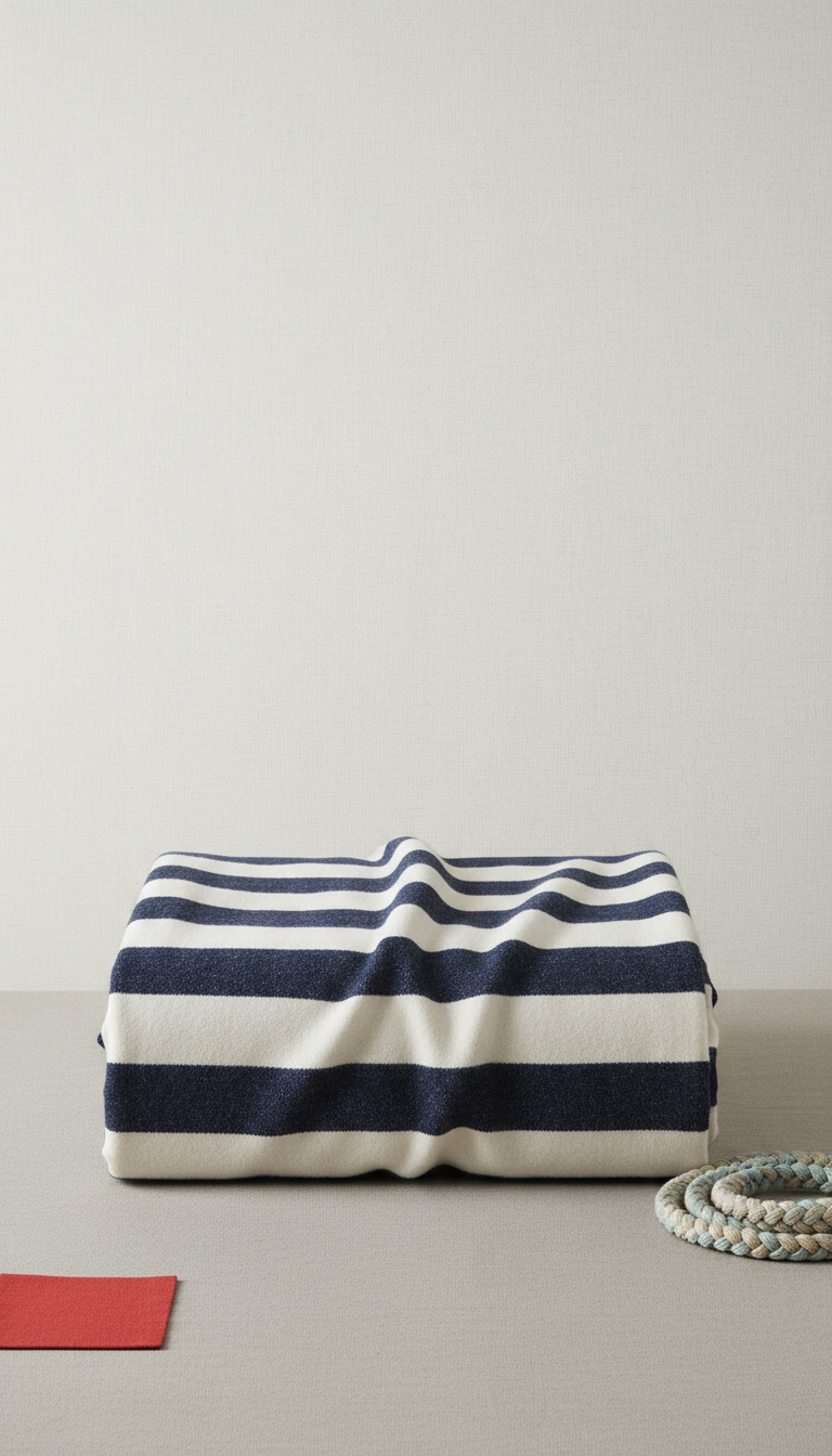 Navy-And-Cream Striped Cotton Throw Blanket