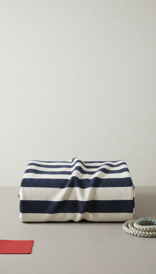 Navy-And-Cream Striped Cotton Throw Blanket