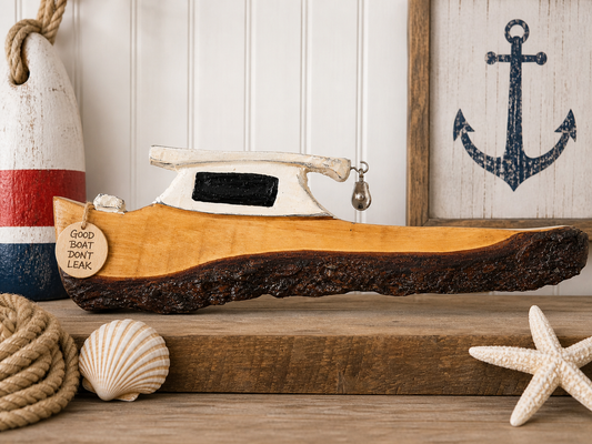 Live edge carved natural 22.5" Maine Lobster Boat