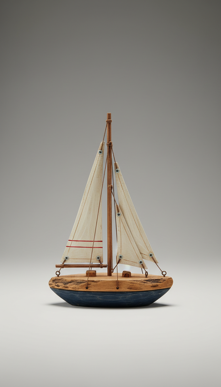 Live-edge wooden sailboat sculpture