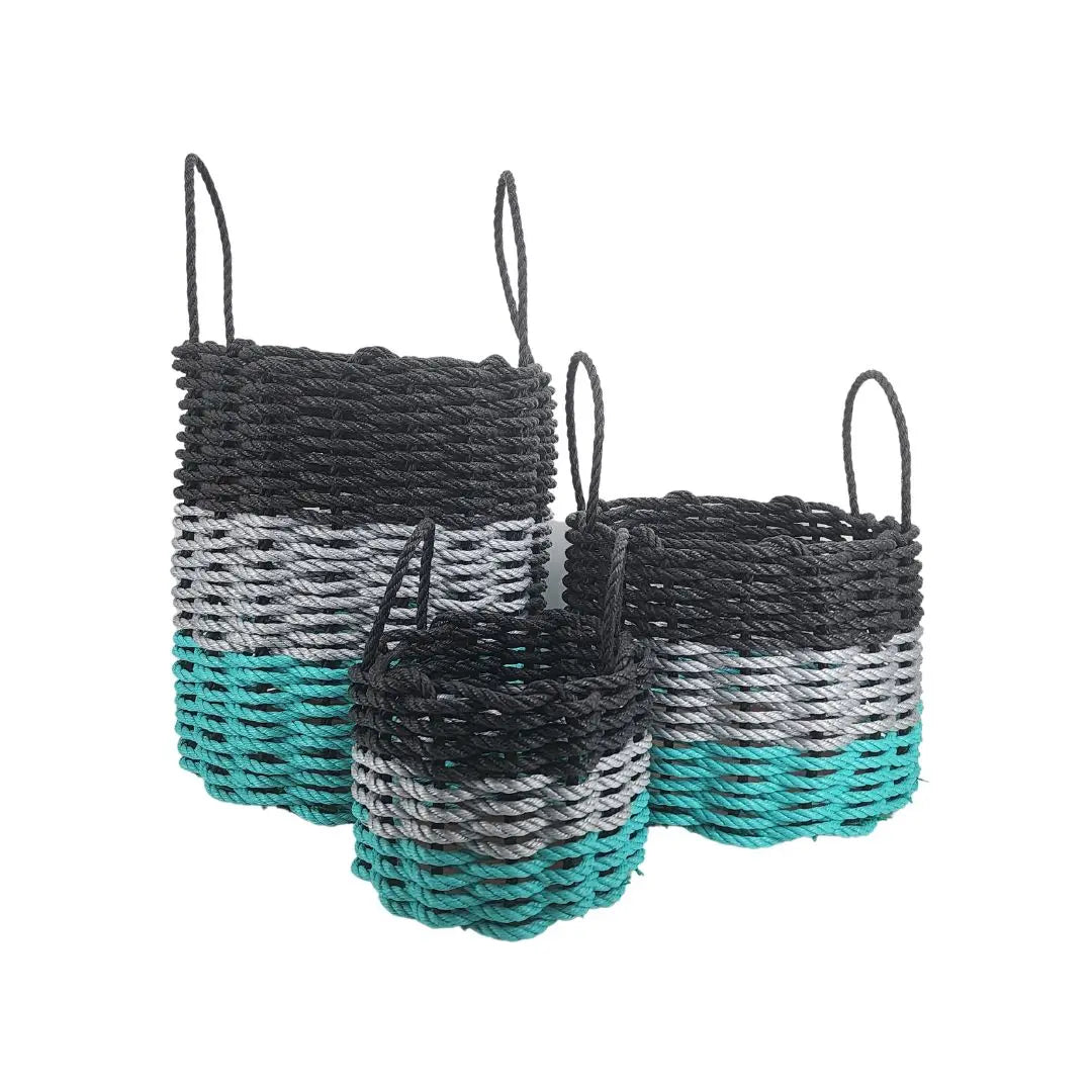 Authentic Maine Lobster Rope Storage Basket Teal, Gray, Black
